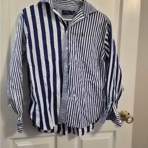 Ralph Lauren Striped Button-Down Shirt in Navy & White